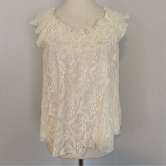 Mossimo Ivory Cream Lace Crop Lined Floral Glam Sexy Top Size L - Picture 1 of 10